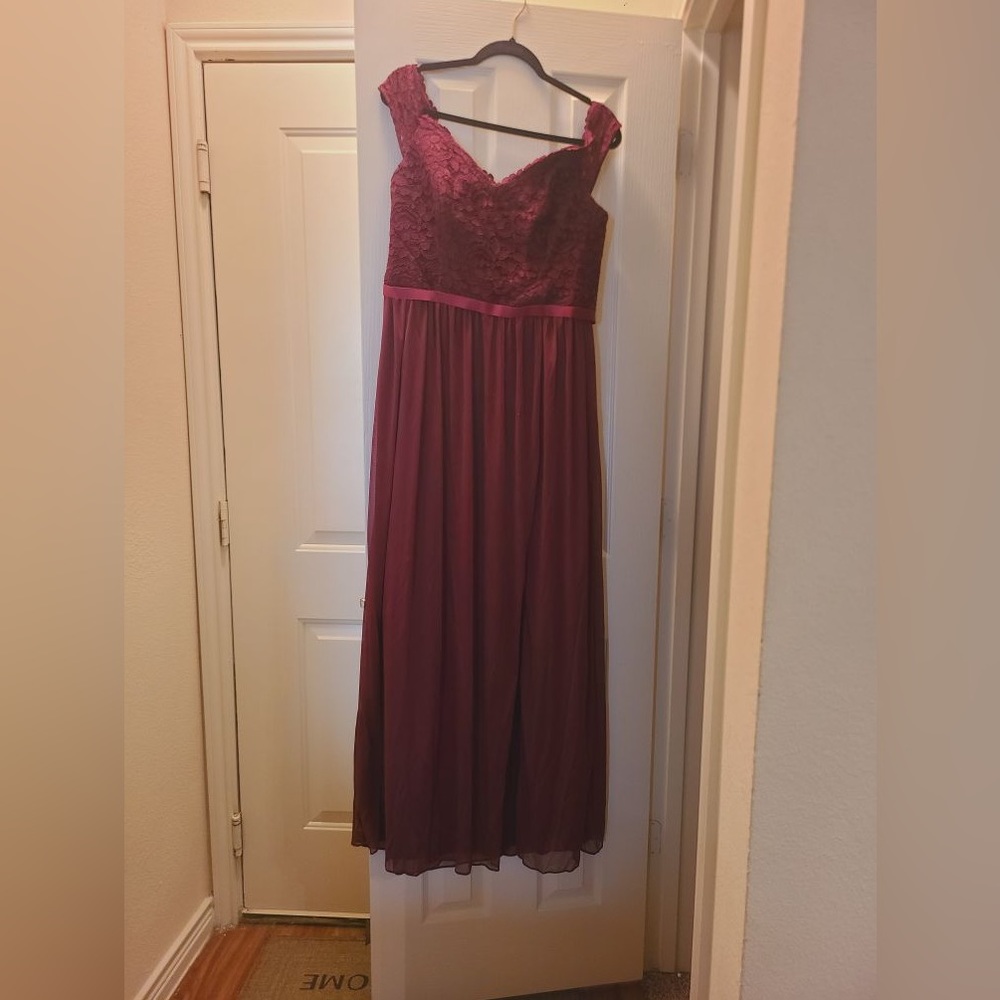 Wine colored David’s bridal bridesmaid dress
